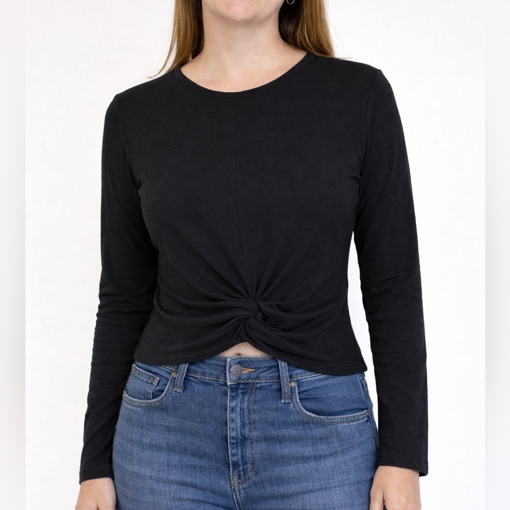 Zara Black Stretch Ribbed Cropped Shirt